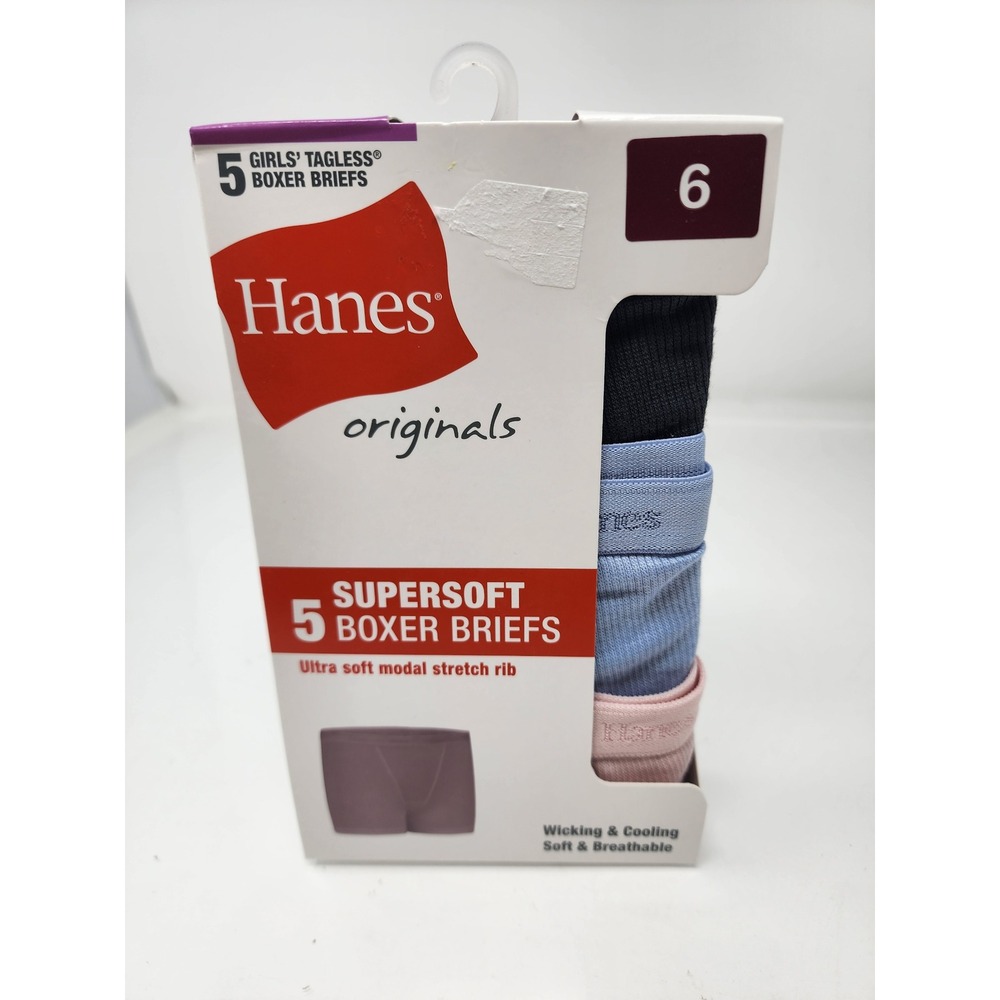 Hanes Girls Originals Boxer Briefs Multicolor Modal Blend Casual Size 6